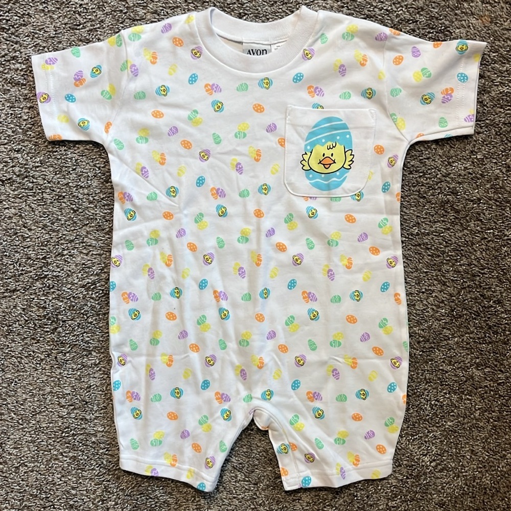 Avon White Bodysuit Romper With Easter Eggs 18-24m